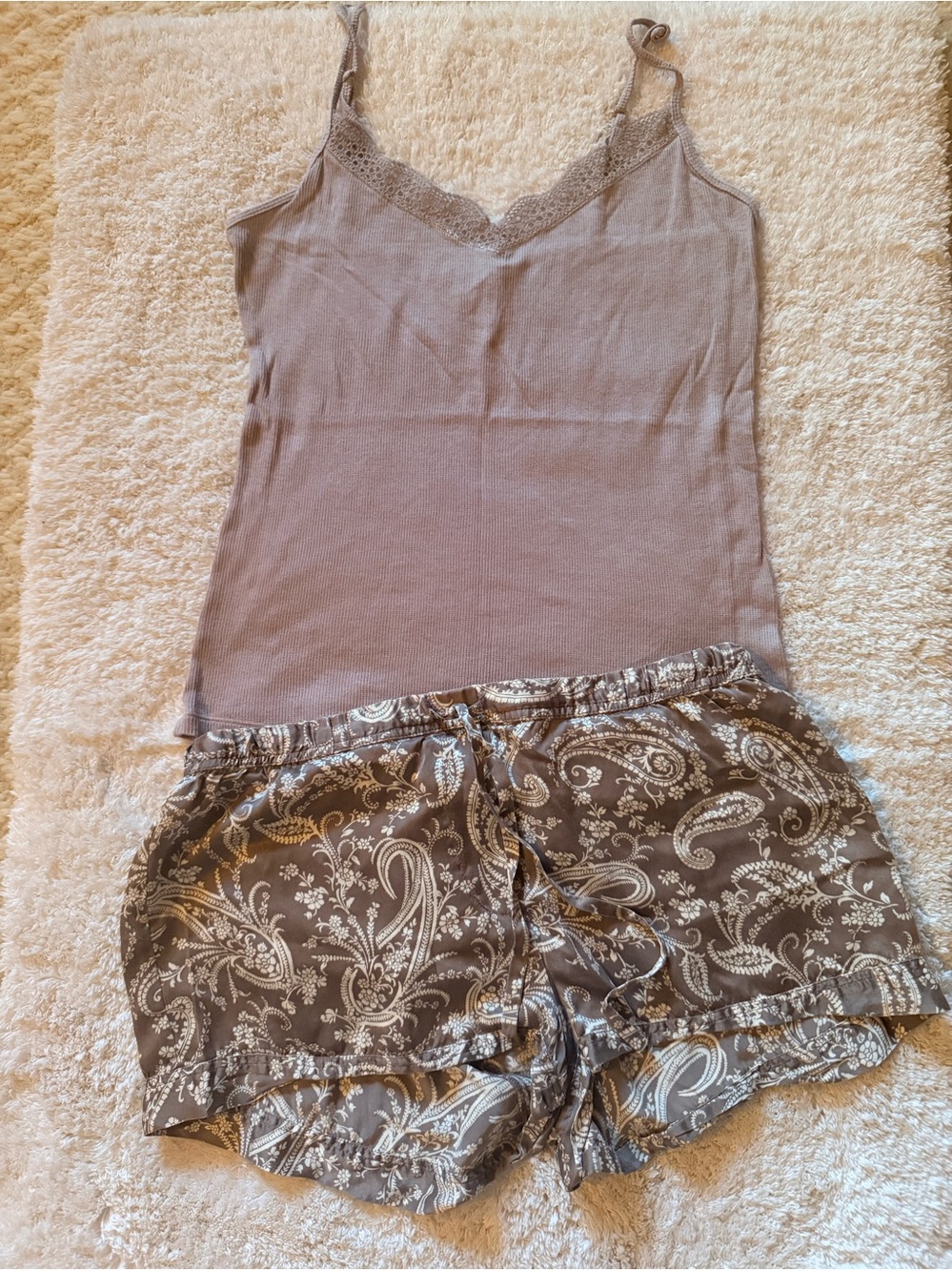 Victoria’s Secret Lace-Trim Camisole & Paisley Sleep Shorts Set - Taupe